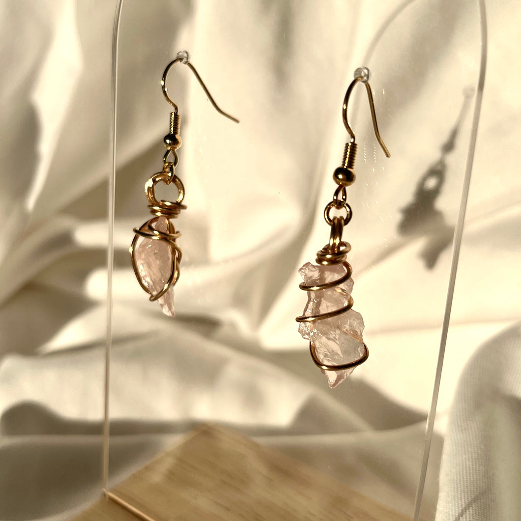 Rose Quartz Gold Earrings