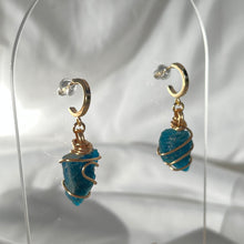 Load image into Gallery viewer, Blue Apatite Gold Huggies
