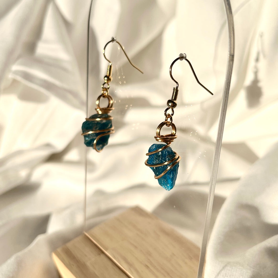 Blue Apatite Gold Earrings