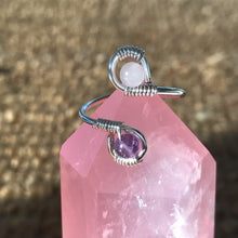 Load image into Gallery viewer, Rose quartz and Amethyst Adjustable Ring
