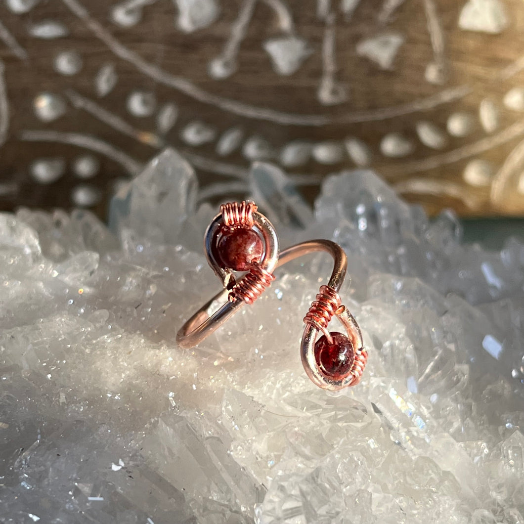 Rose Gold Red Garnet Adjustable Ring