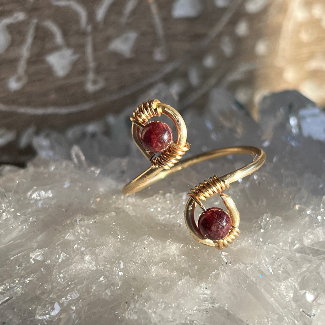 Gold Red Garnet Adjustable Ring