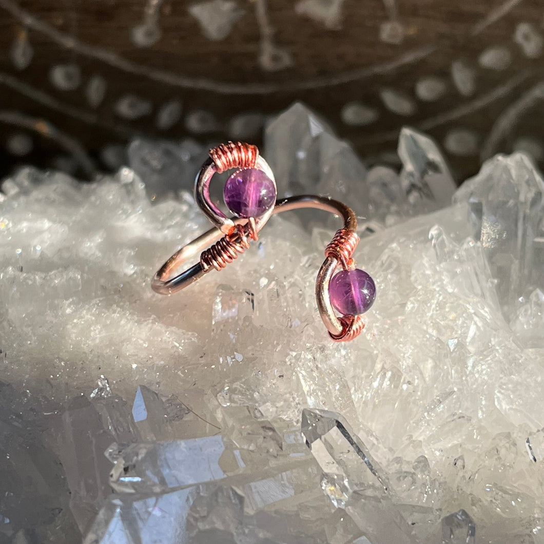 Rose Gold Amethyst Adjustable Ring