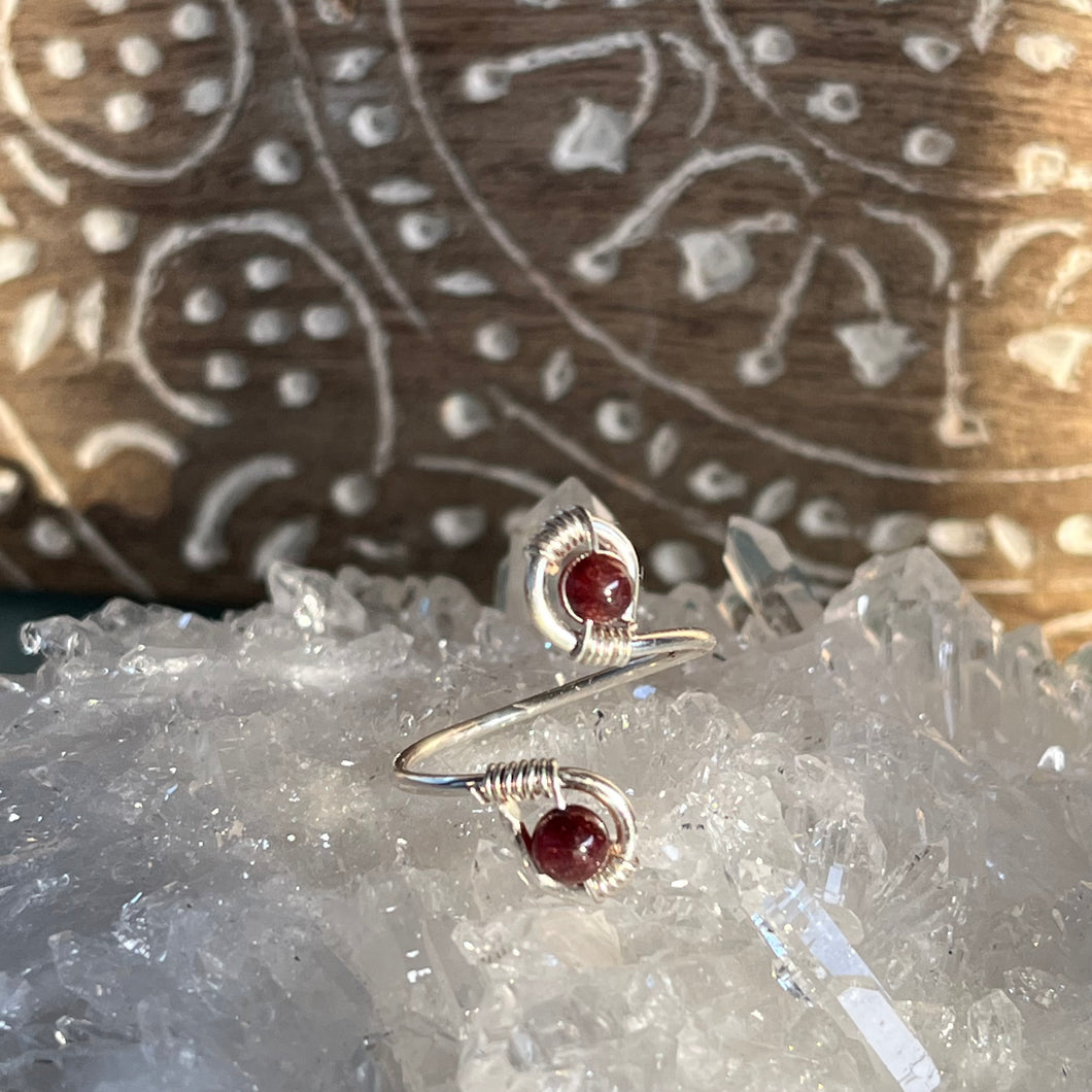 Silver Red Garnet Adjustable Ring