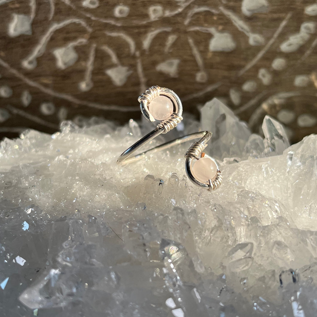 Silver Rose Quartz Adjustable Ring