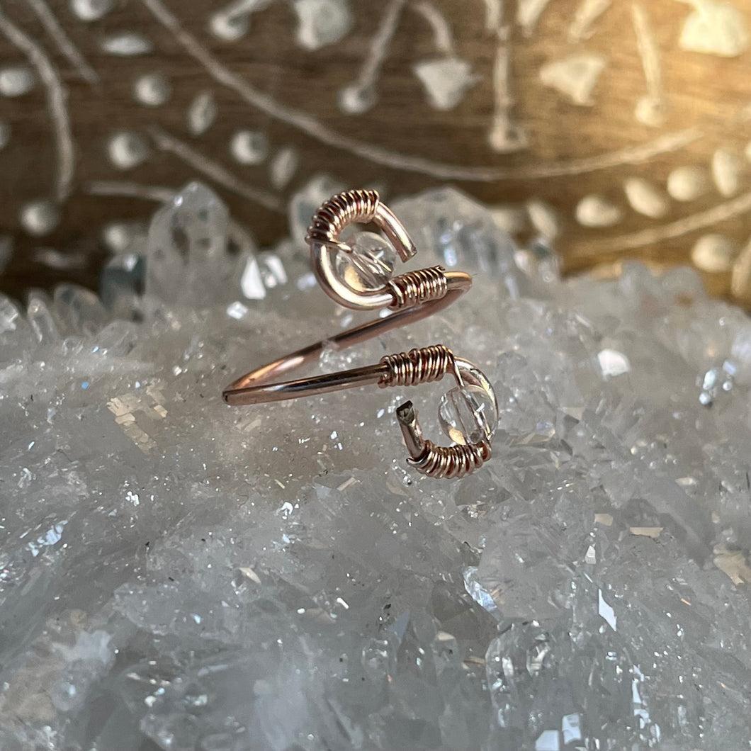 Rose Gold Clear Quartz Adjustable Ring