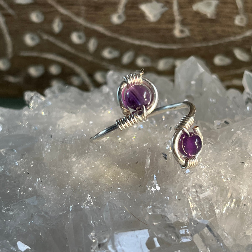 Silver Amethyst Adjustable Ring