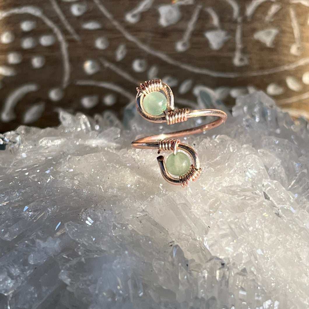 Rose Gold Green Adventurine Adjustable Ring