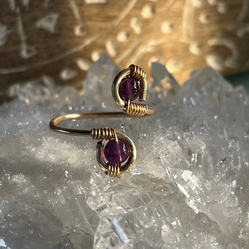 Gold Amethyst Adjustable Ring