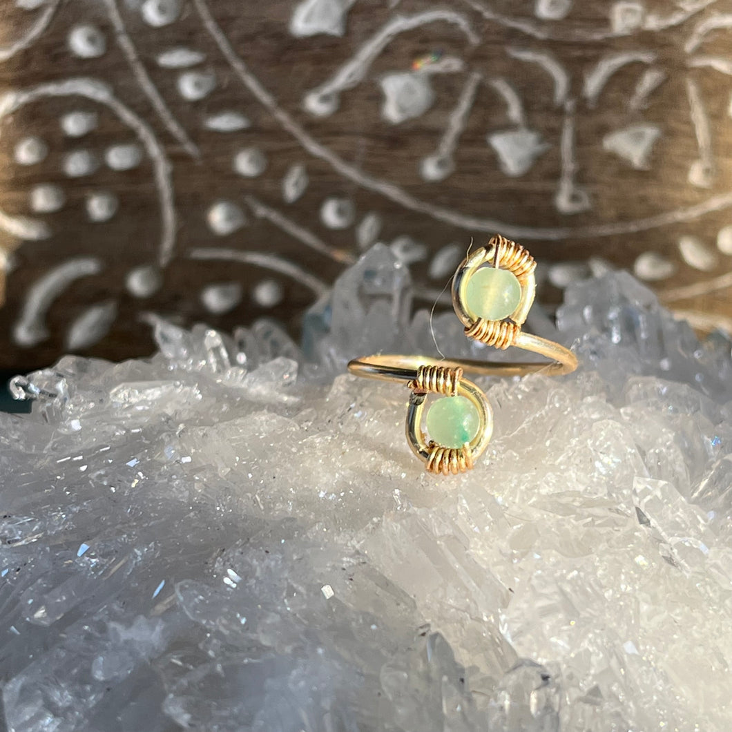 Gold Green Adventurine Adjustable Ring