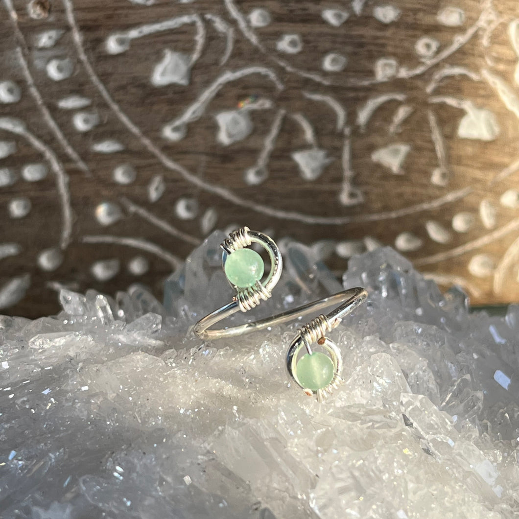 Silver Green Adventurine Adjustable Ring