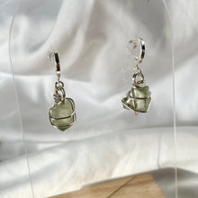 Load image into Gallery viewer, Prehnite Silver Huggies
