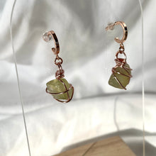 Load image into Gallery viewer, Prehnite Rose Gold Huggies
