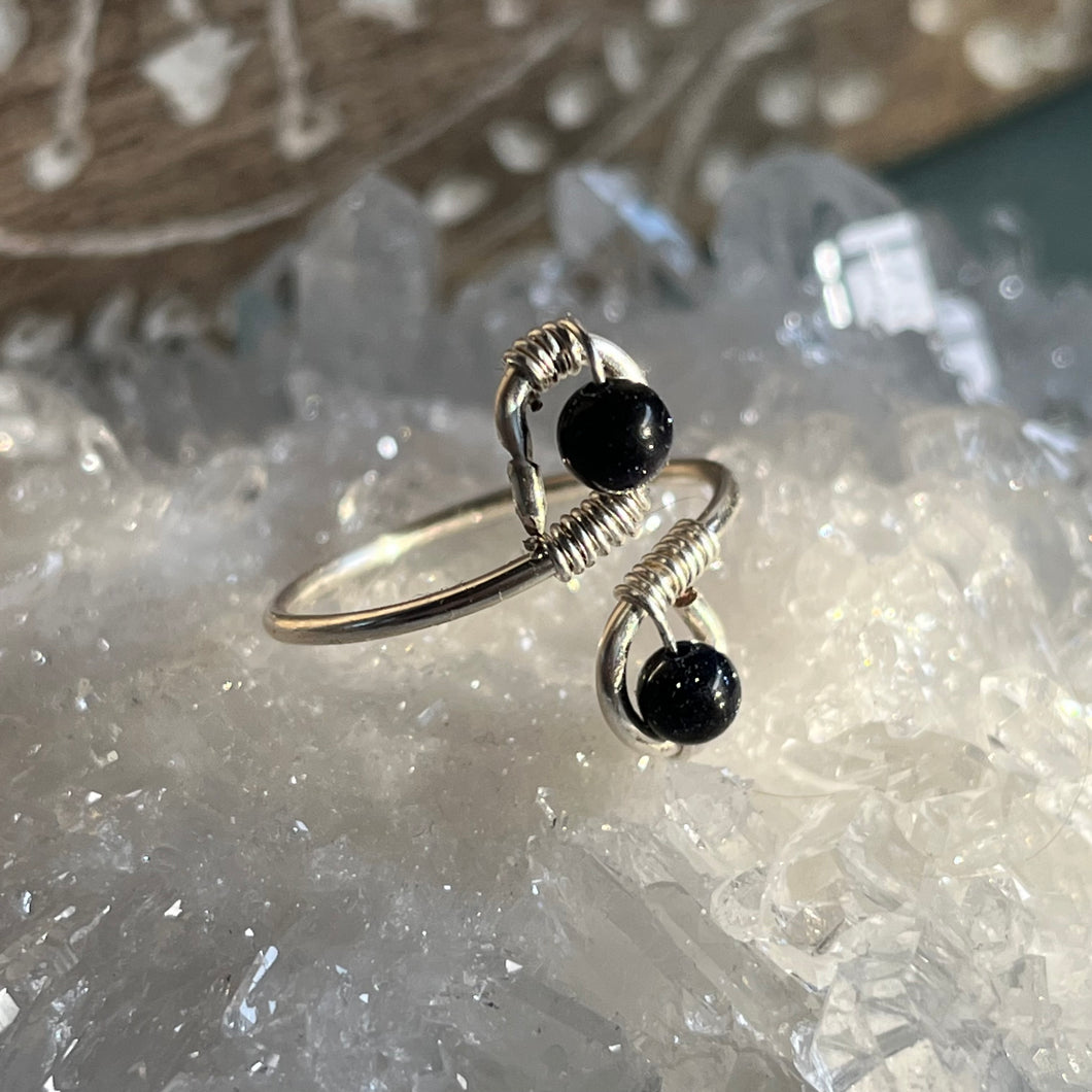 Silver Blue Goldstone Adjustable Ring