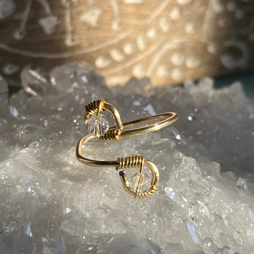 Gold Clear Quartz Adjustable Ring