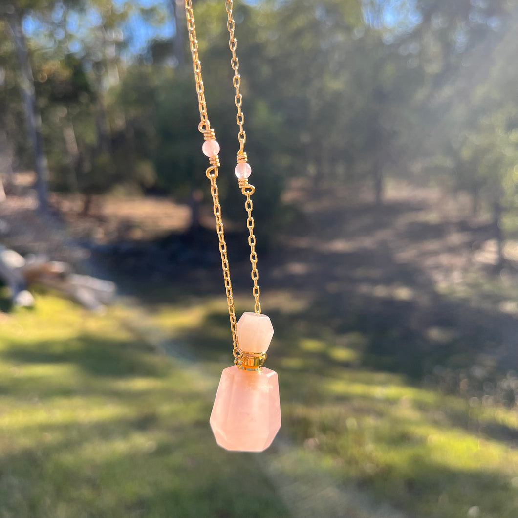 Rose Quartz Perfume Bottle Necklace